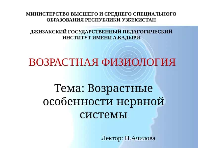 Возрастные особенности нервной системы 1