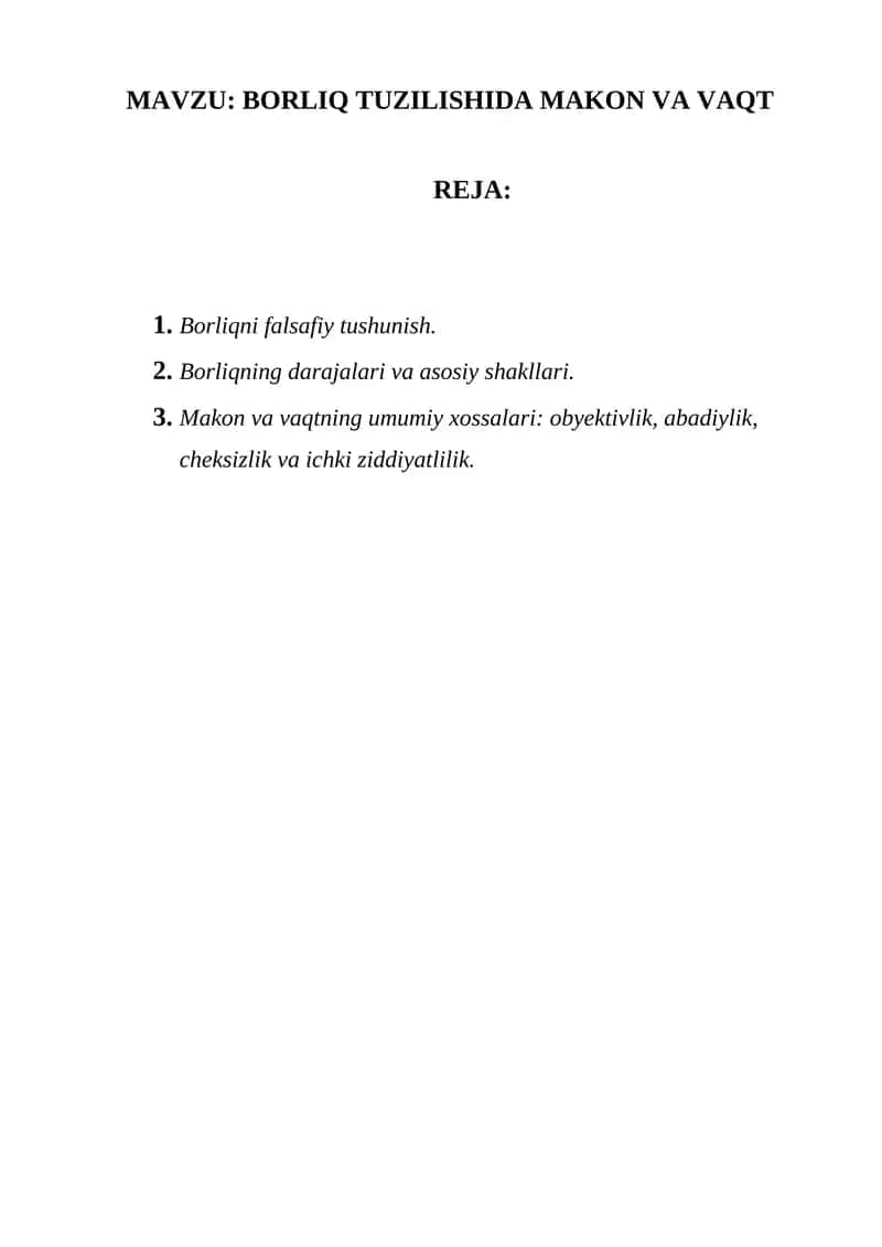 Borliq Tuzilishida Makon va Vaqt 1