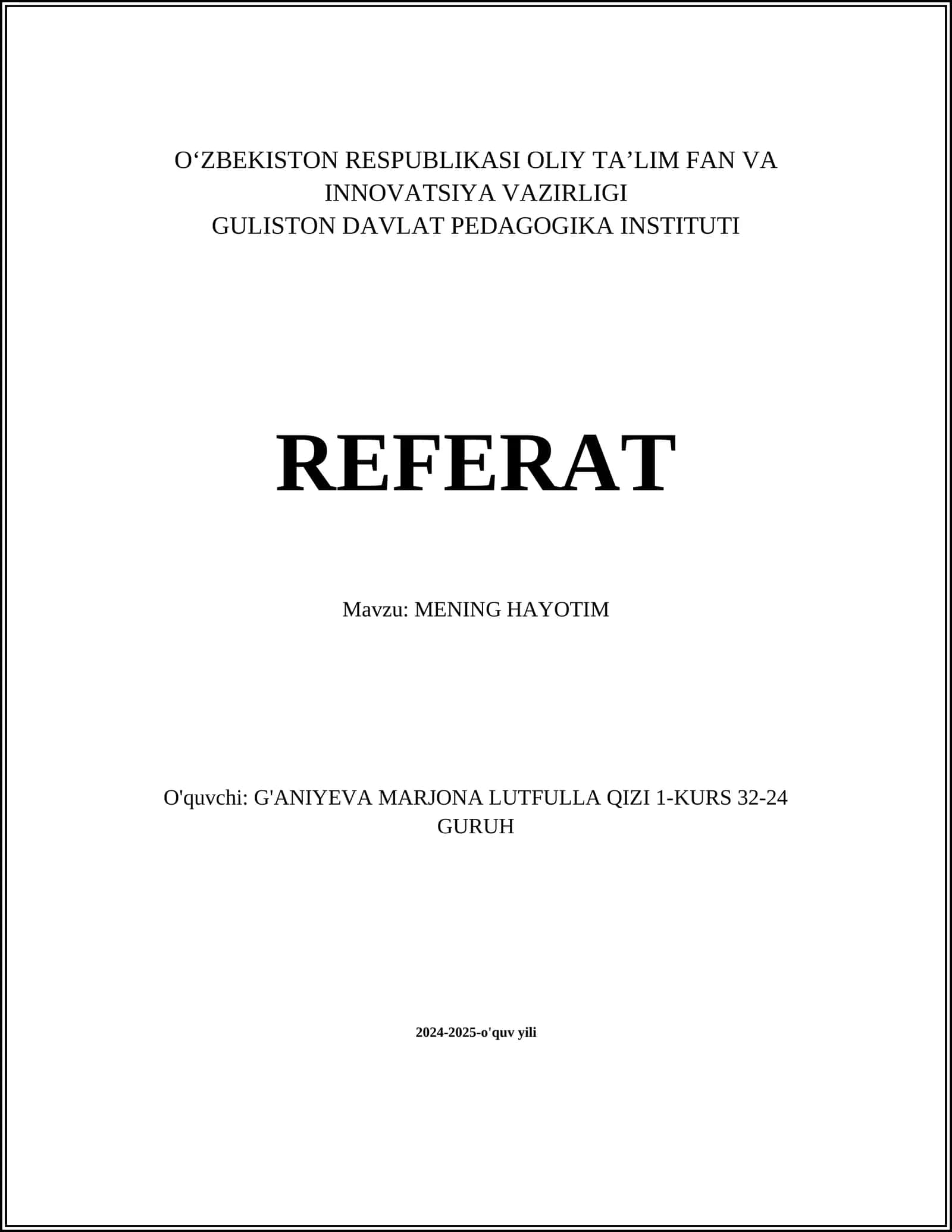 MENING HAYOTIM 1