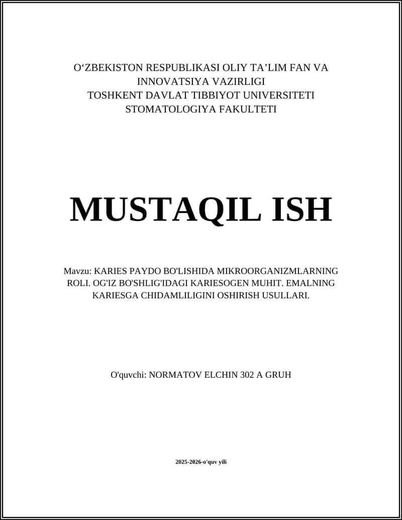 Karies Paydo Bo'lishida Mikroorganizmlarning Roli 1