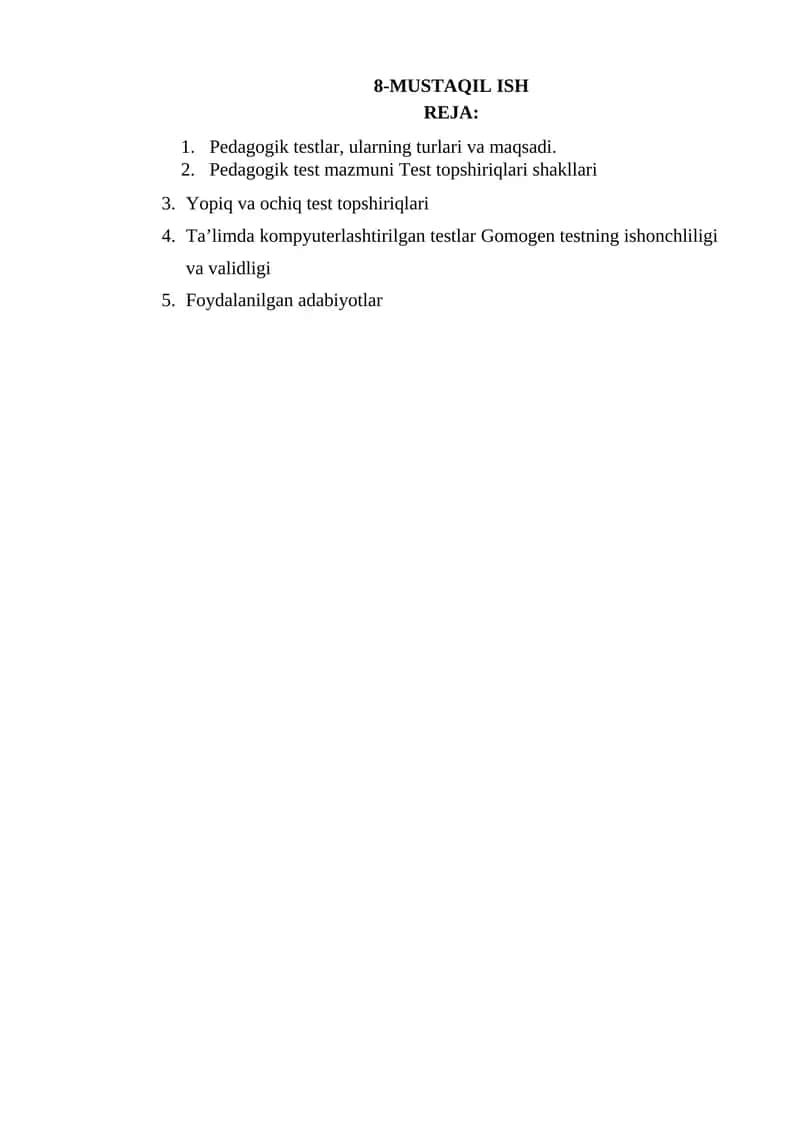 Pedagogik testlar va ularning turlari 1