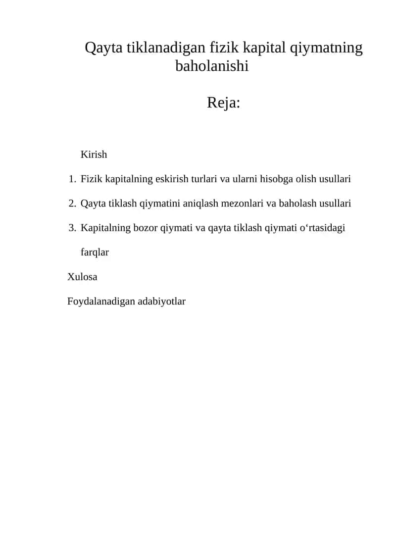 Fizik kapitalning qiymatini baholash 1