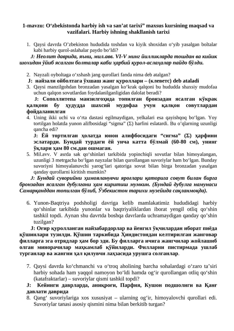 O‘zbekistonda harbiy ish va san’at tarixi 1