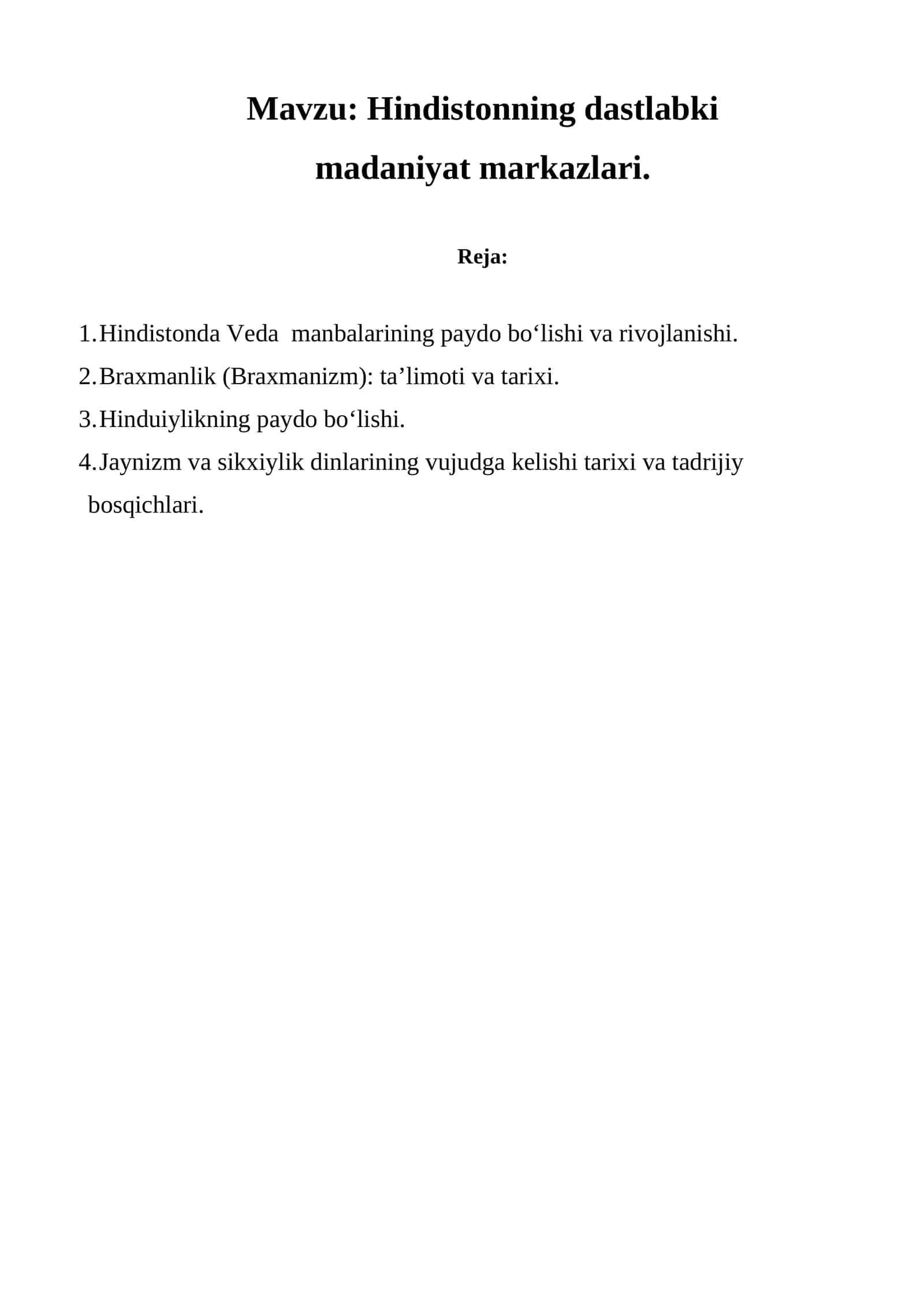 Hindistonning dastlabki madaniyat markazlari 1