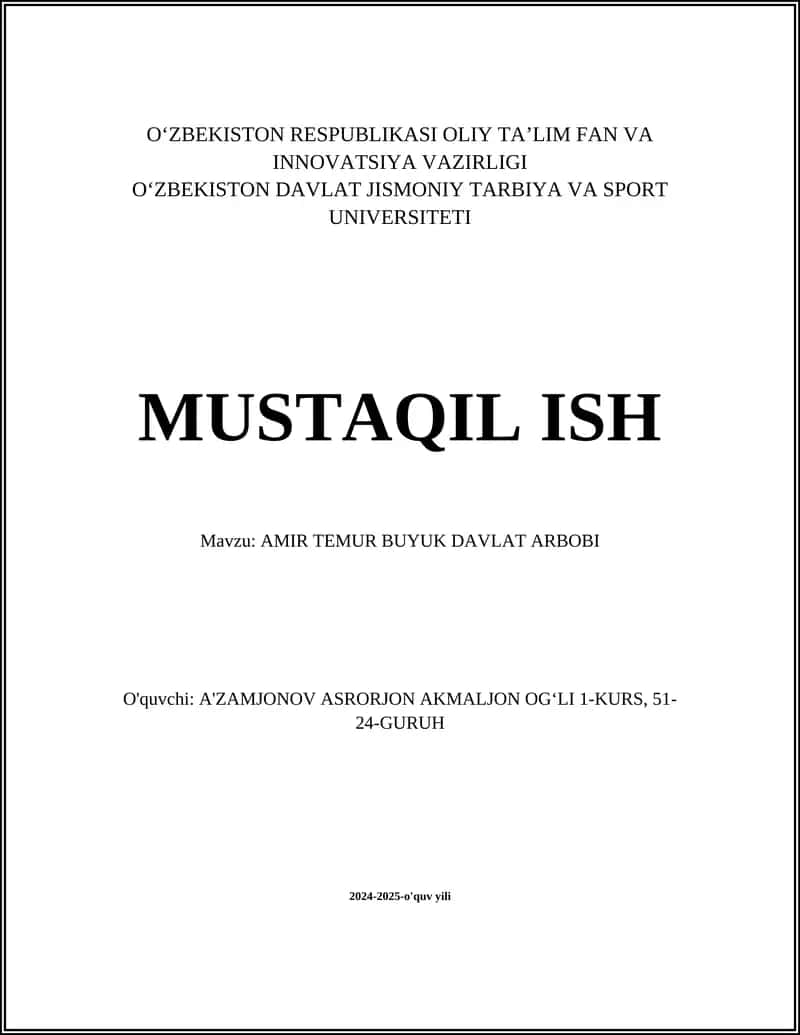 AMIR TEMUR BUYUK DAVLAT ARBOBI 1