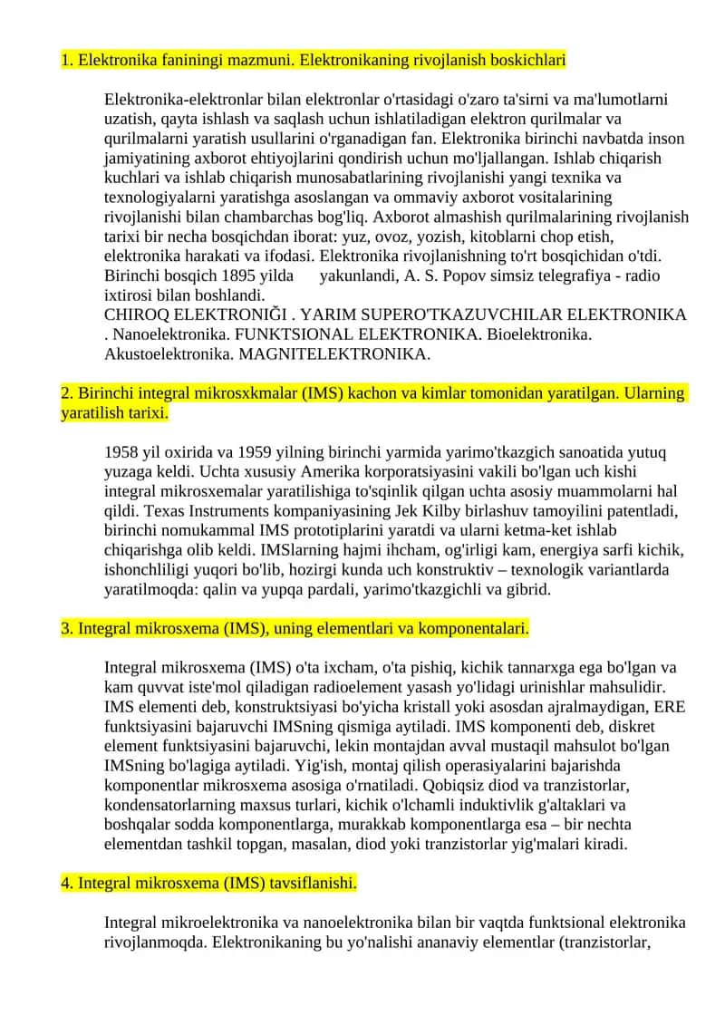 Elektronika faniningi mazmuni 1