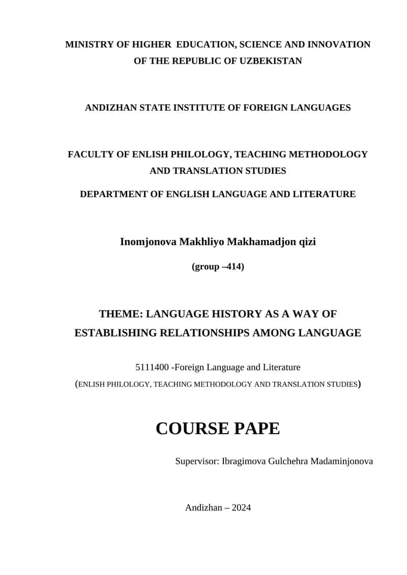 LANGUAGE HISTORY AS A WAY OF ESTABLISHING RELATIONSHIPS AMONG LANGUAGE 1