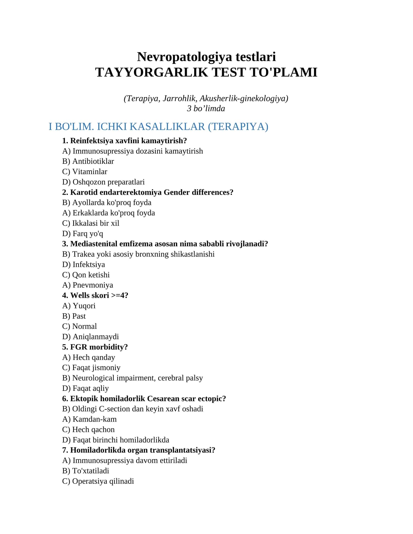 Nevropatologiya testlari 1