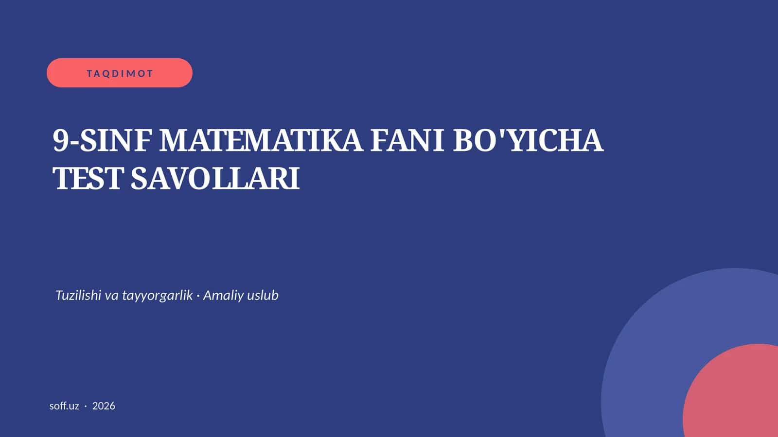 9-SINF MATEMATIKA FANI BO'YICHA TEST SAVOLLARI 1
