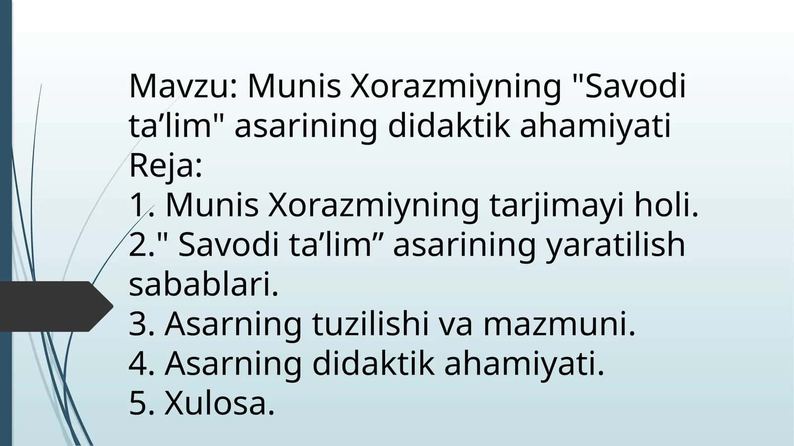 Munis Xorazmiyning "Savodi taʼlim" asarining didaktik ahamiyati 1