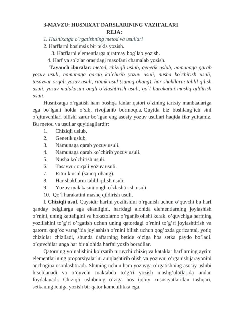 HUSNIXAT DARSLARINING VAZIFALARI 1