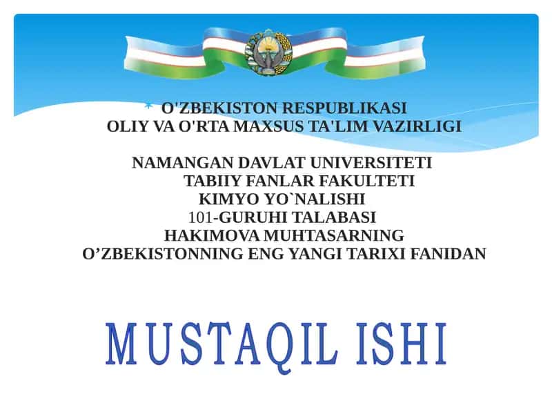O'zbekistonning Eng Yangi Tarixi Fanidan 1