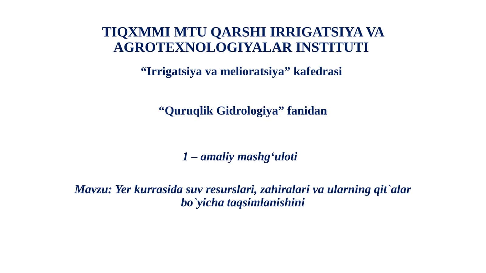 Quruqlik Gidrologiya 1