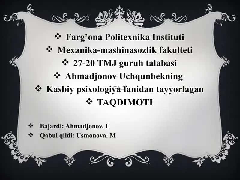 Shaxsiy faoliyat 1