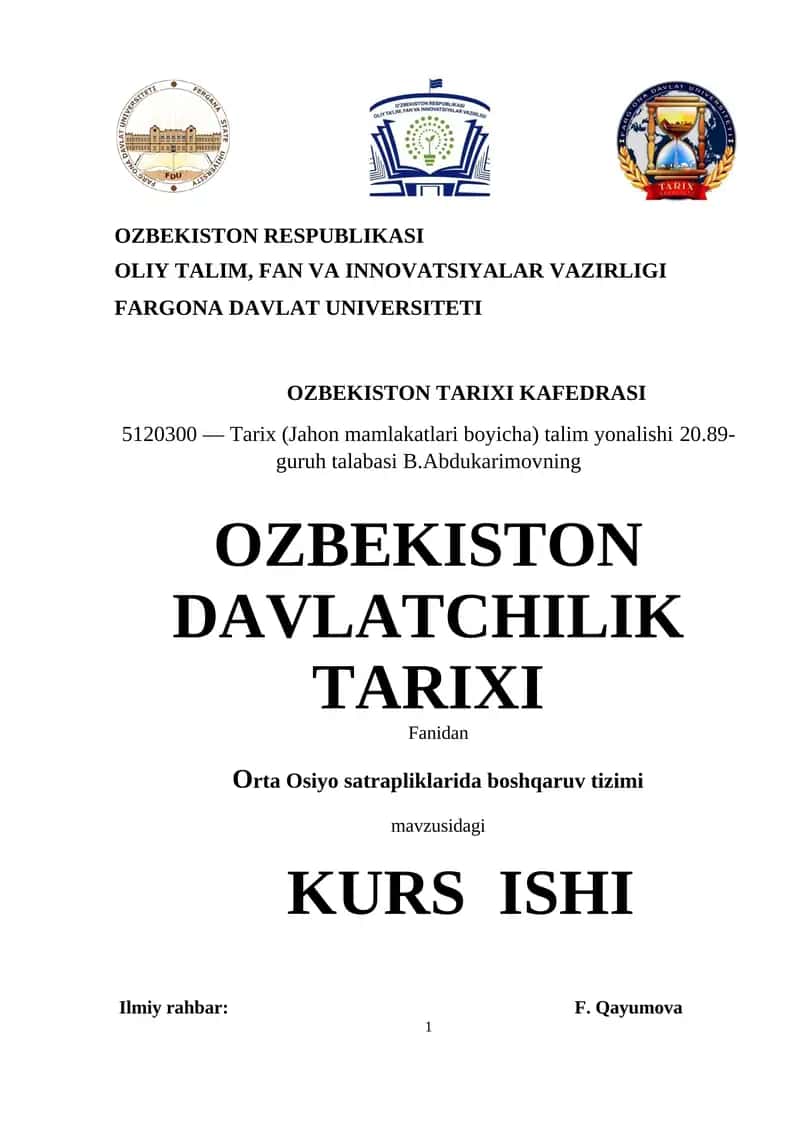 Orta Osiyo satrapliklarida boshqaruv tizimi 1
