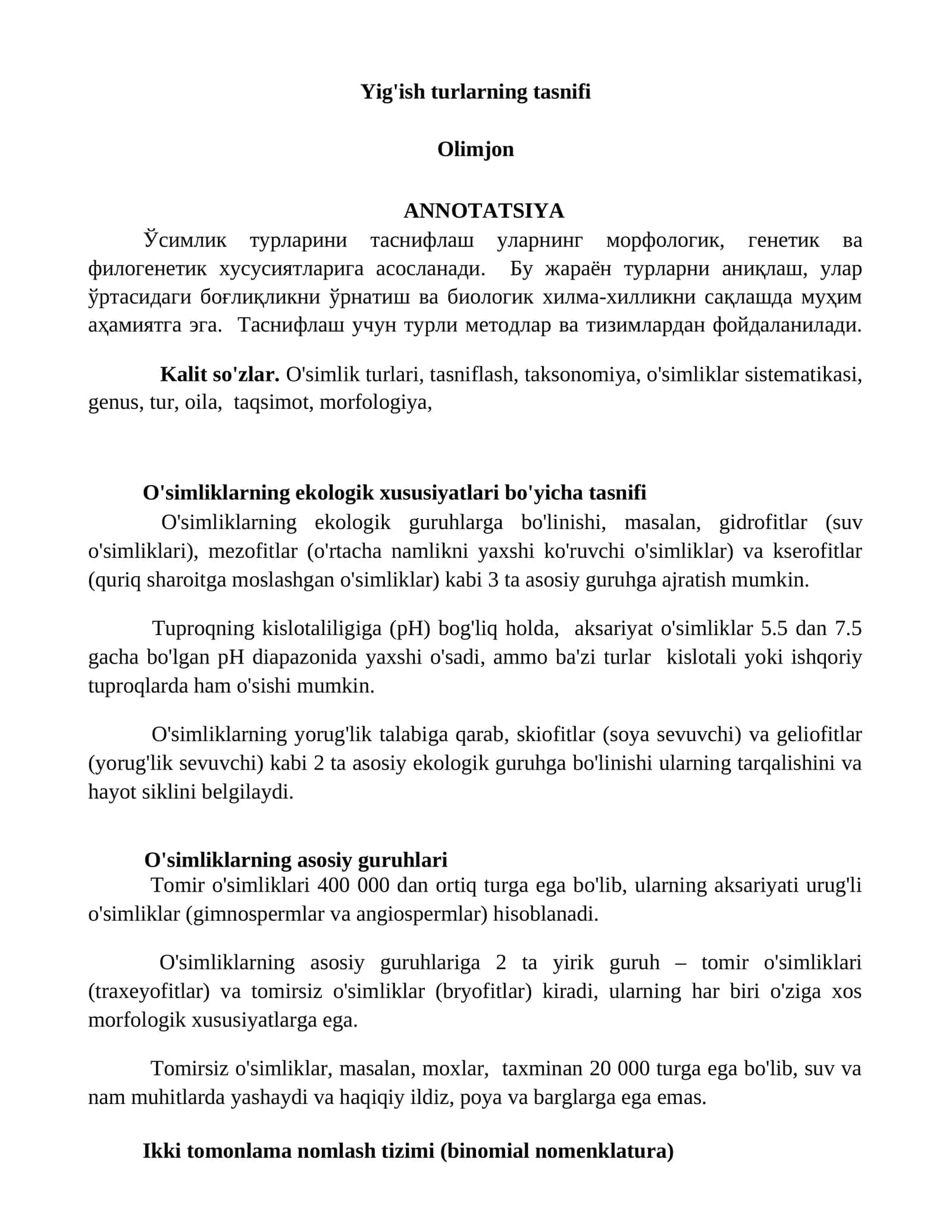 O'simliklar ekologik xususiyatlari 1