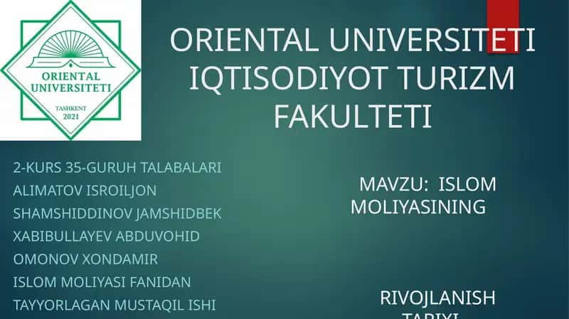 ISLOM MOLIYASINING RIVOJLANISH TARIXI 1