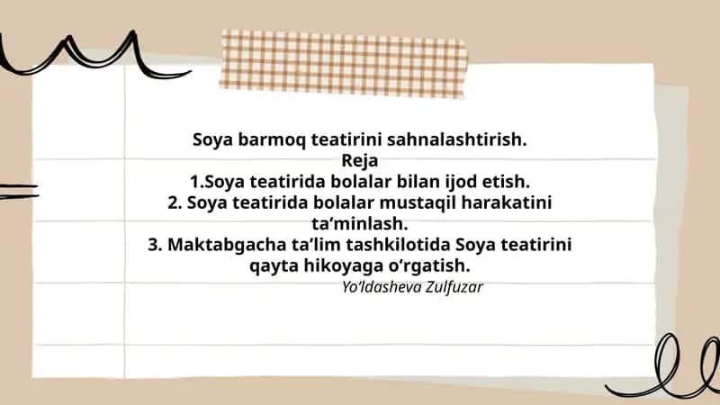 Soya barmoq teatirini sahnalashtirish 1