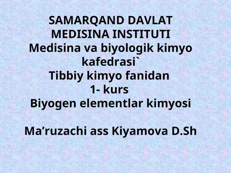 Biogen elementlar kimyosi 1