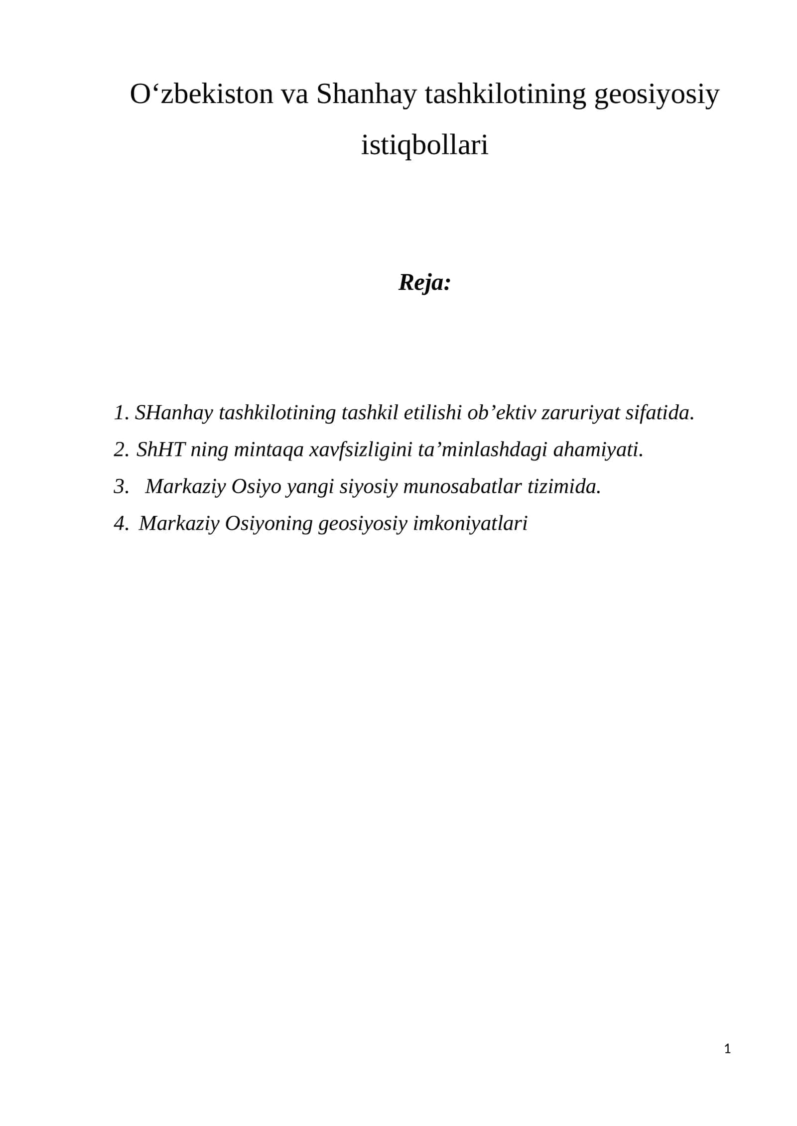 O‘zbekiston va Shanhay tashkilotining geosiyosiy istiqbollari 1