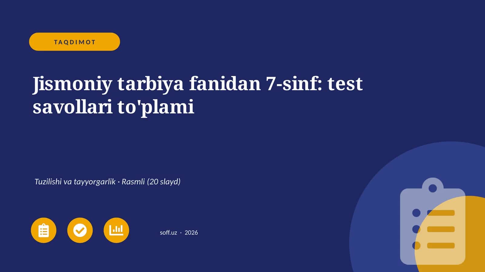 Jismoniy tarbiya fanidan 7-sinf: test savollari to'plami 1