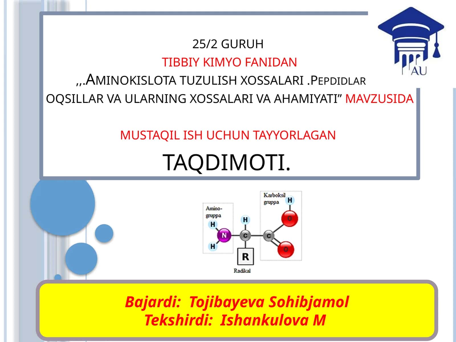 Aminokislotalarning kimyoviy xossalari 1