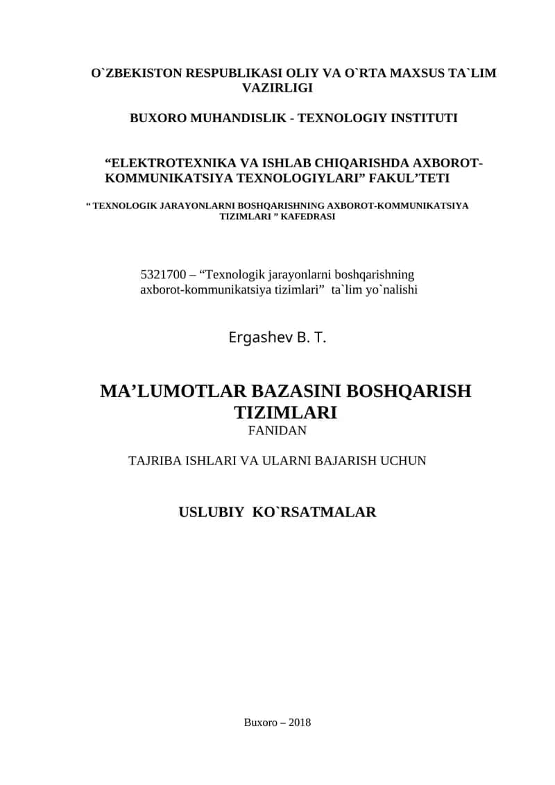 Ma’lumotlar bazasini boshqarish tizimlari 1