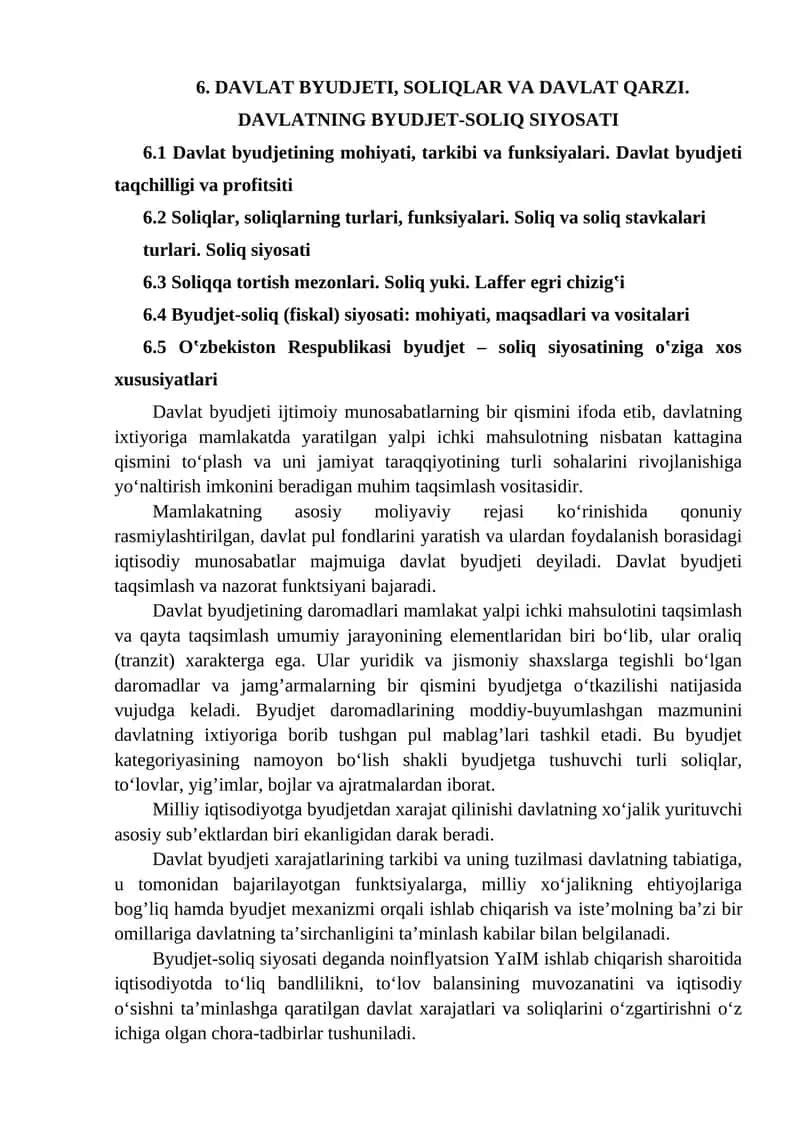 Davlat byudjeti, soliqlar va davlat qarzi 1