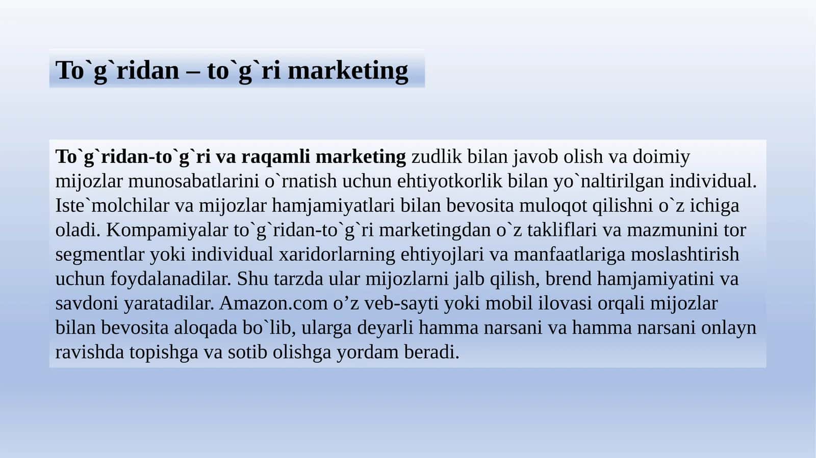 To`g`ridan-to`g`ri va raqamli marketing 1