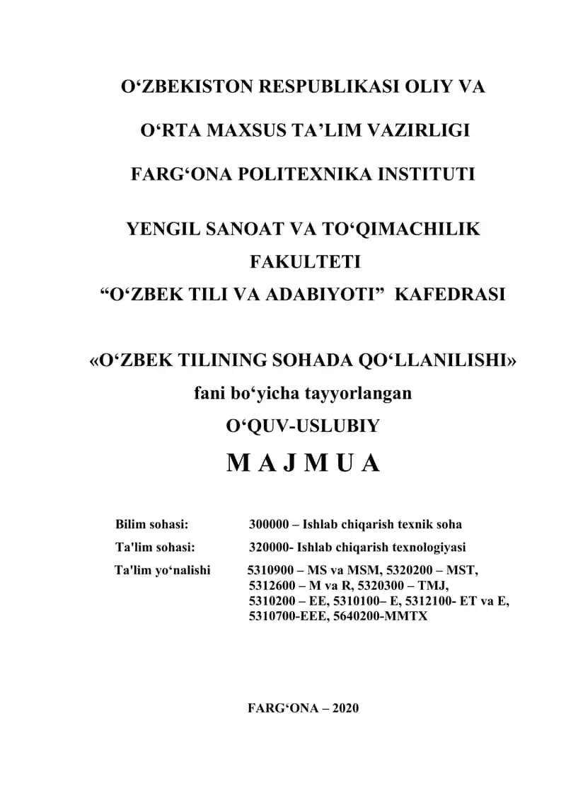 O‘zbek Tilini Sohada Qo‘llanilishi 1