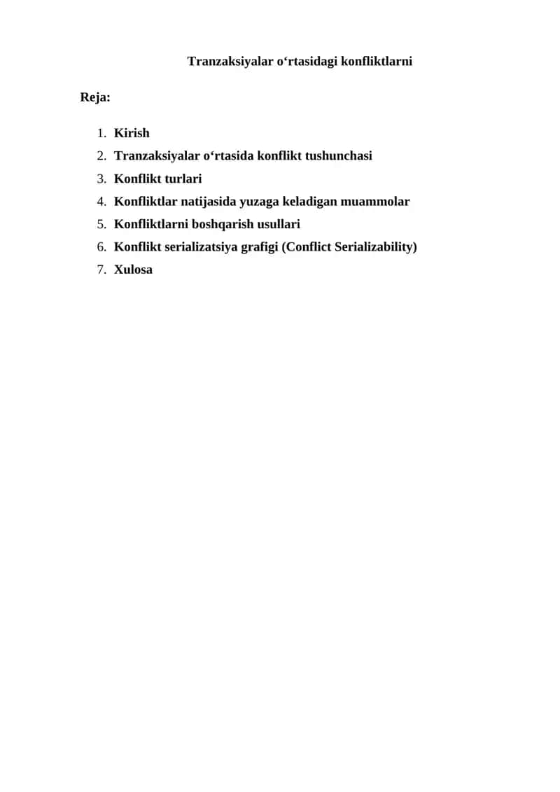 Tranzaksiyalar o'rtasidagi konfliktlarni 1