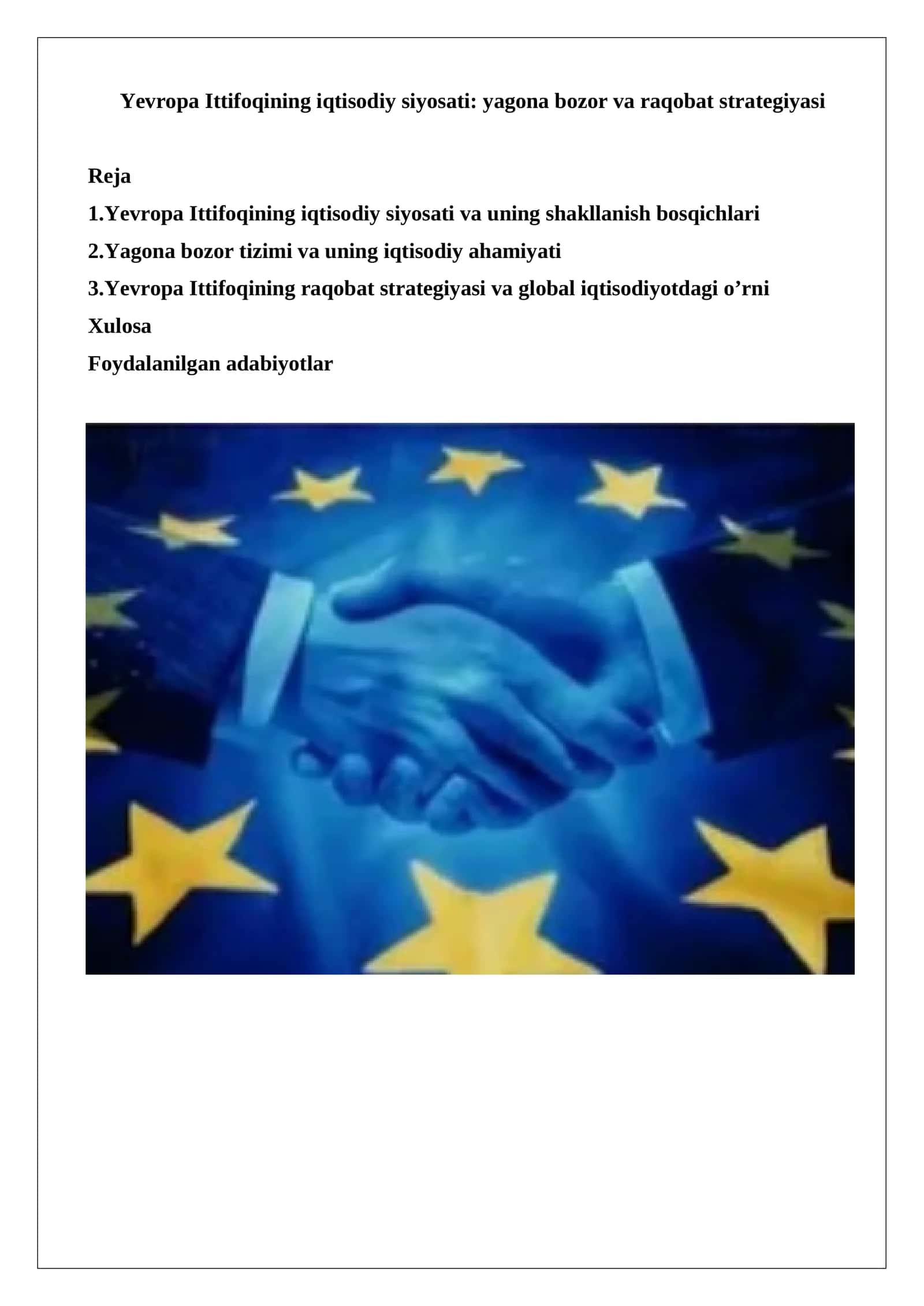Yevropa Ittifoqining iqtisodiy siyosati 1