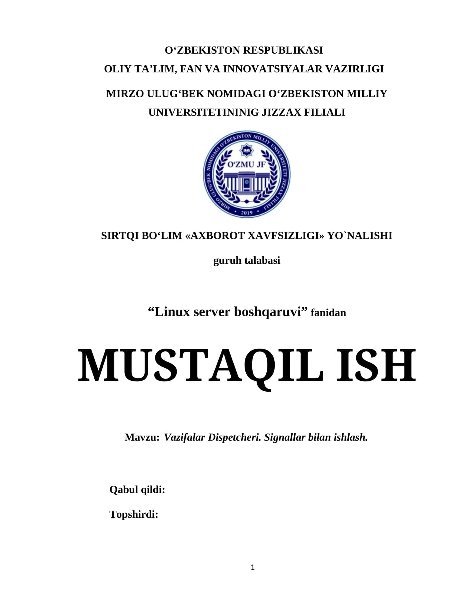 Vazifalar Dispetcheri. Signallar bilan ishlash. 1
