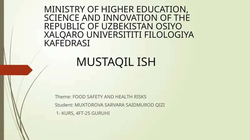 FOOD SAFETY AND HEALTH RISKS 1