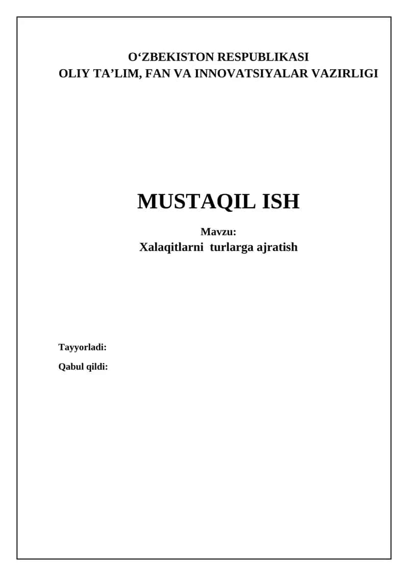 Xalaqitlarni turlarga ajratish 1