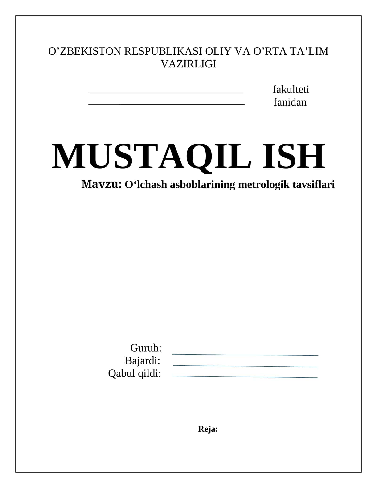 O‘lchаsh аsbоblаrining mеtrоlоgik tаvsiflаri 1