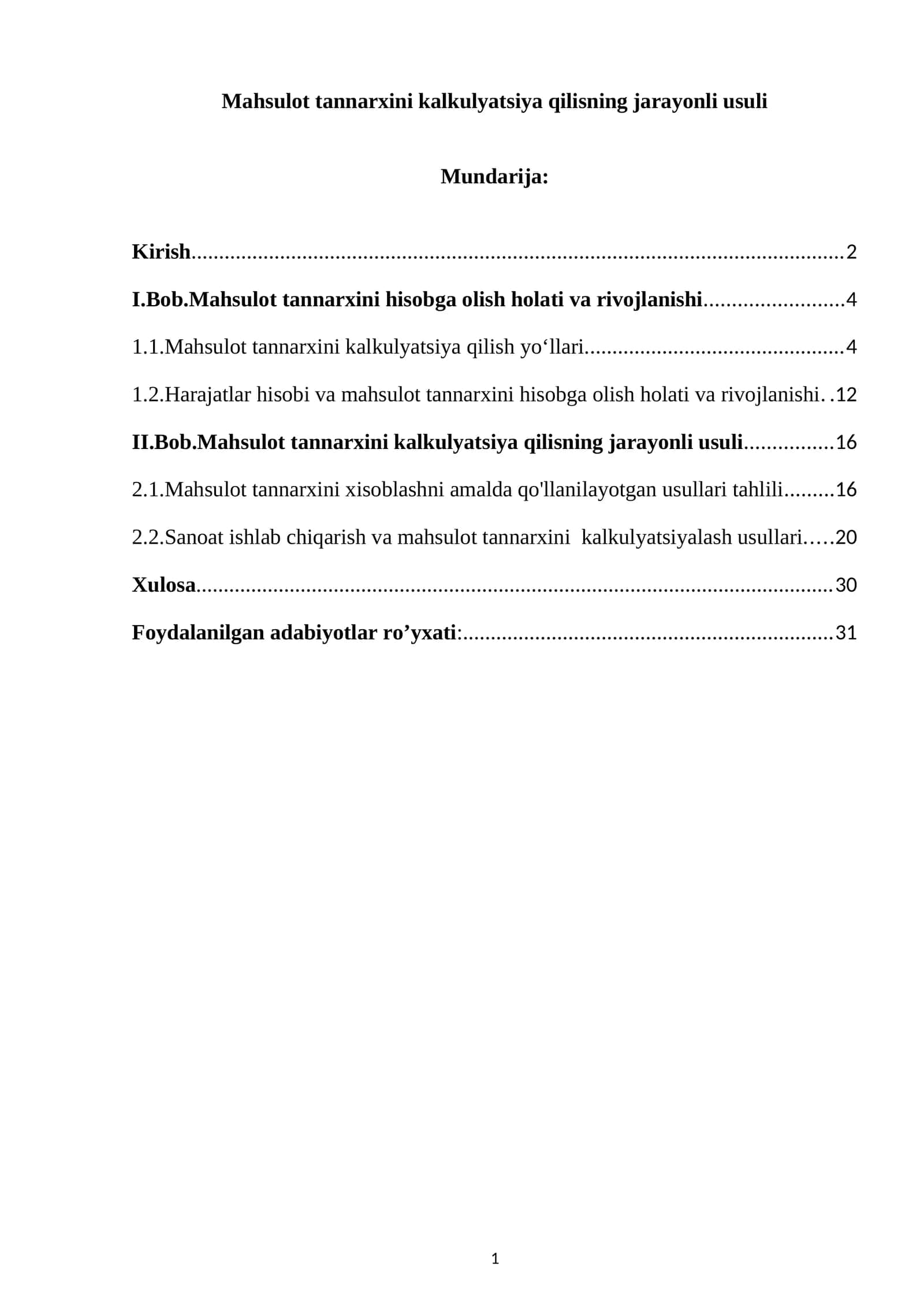 Mahsulot tannarxini kalkulyatsiya qilisning jarayonli usuli 1