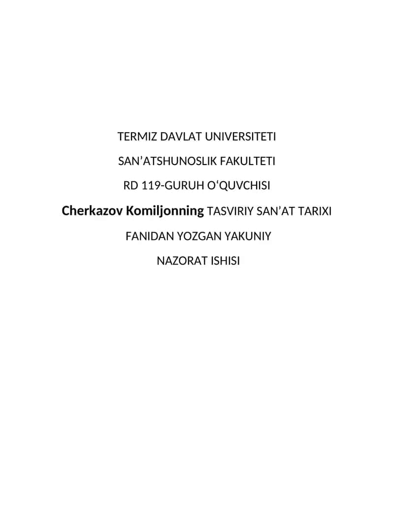 Komiljon Cherkazov TASVIRIY SANʼAT TARIXI 1