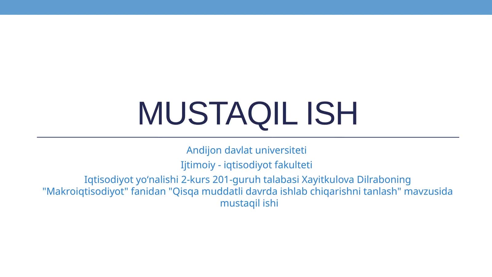 Qisqamuddatli davrda ishlab chiqarishni tanlash 1