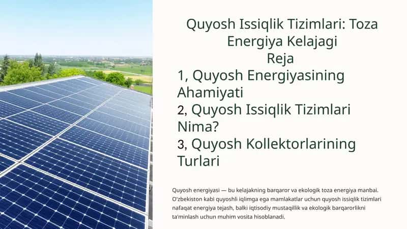 Quyosh Issiqlik Tizimlari 1