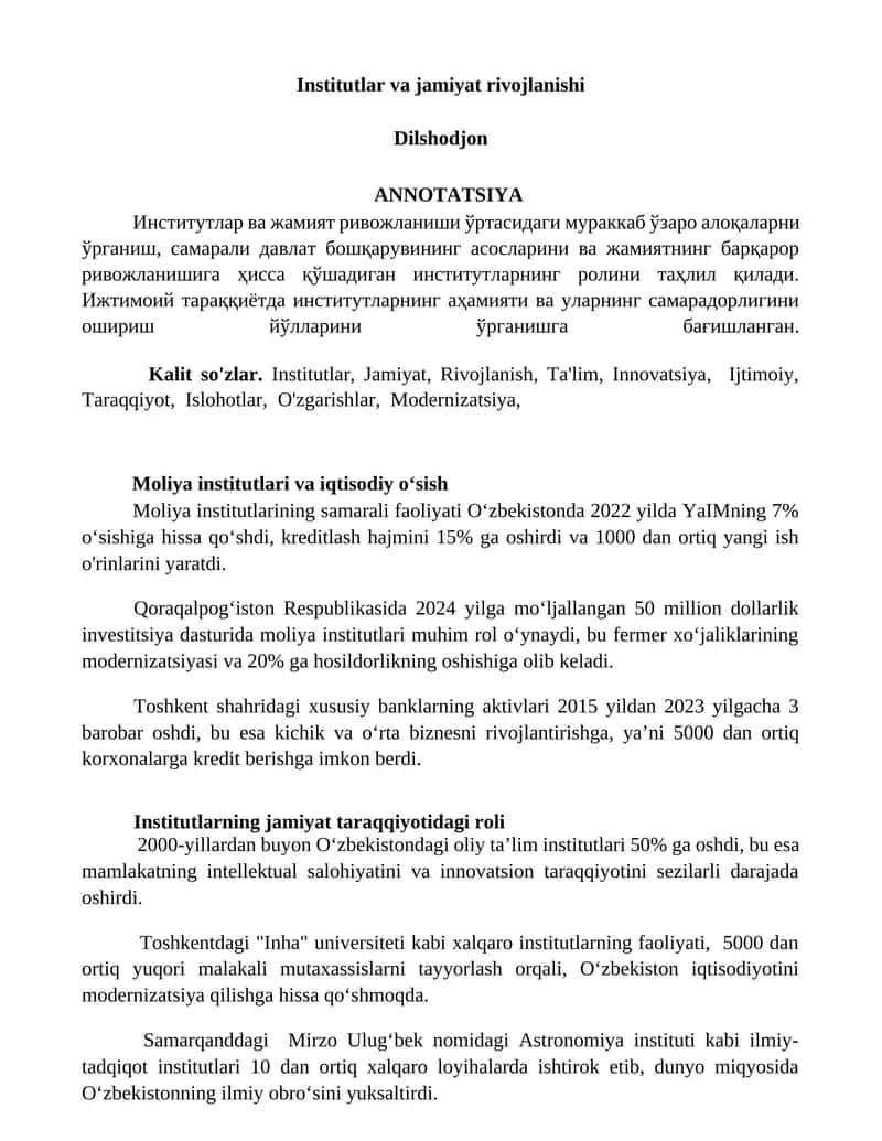 Moliya institutlari va iqtisodiy oʻsish 1