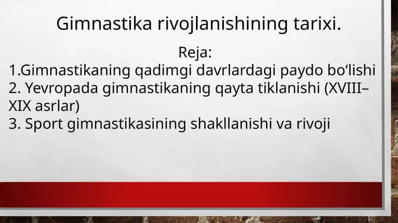 Gimnastika rivojlanishining tarixi 1