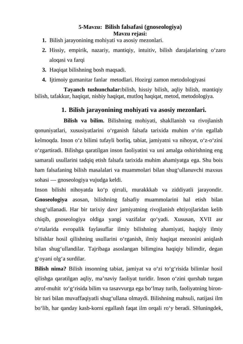 Bilish falsafasi (gnoseologiya) 1