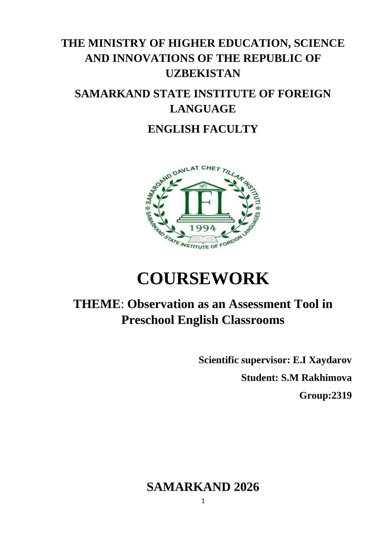 Observation as an Assessment Tool in Preschool English Classrooms 1