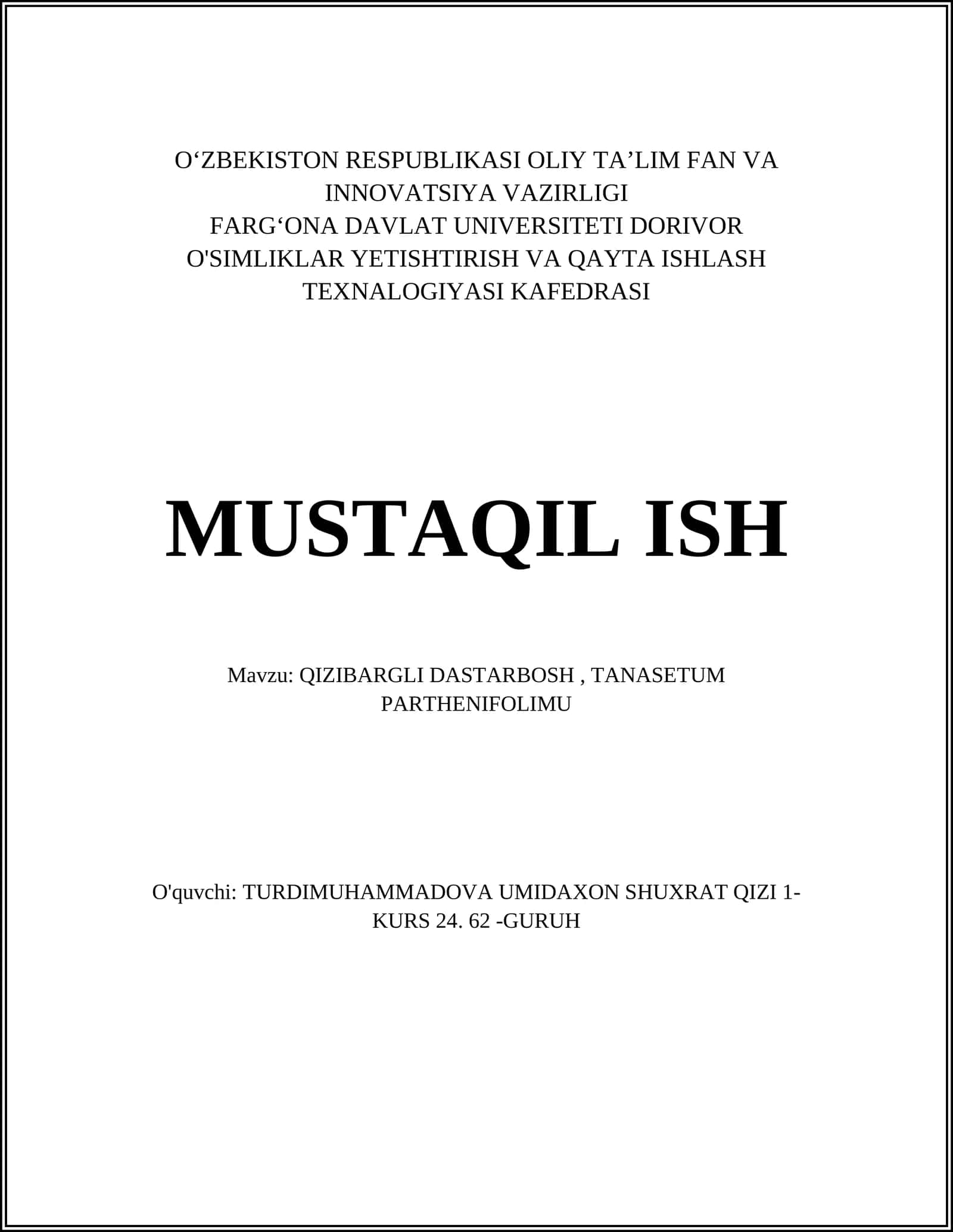 QIZIBARGLI DASTARBOSH, TANASETUM PARTHENIFOLIMU 1