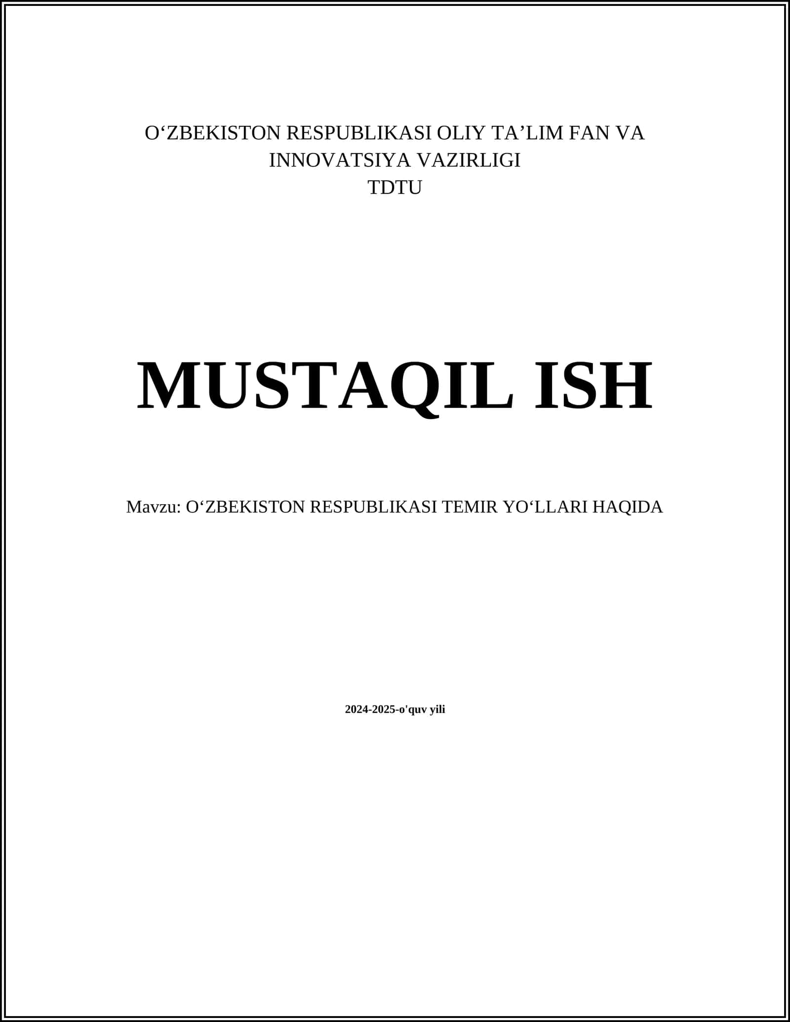 OʻZBEKISTON RESPUBLIKASI TEMIR YOʻLLARI HAQIDA 1