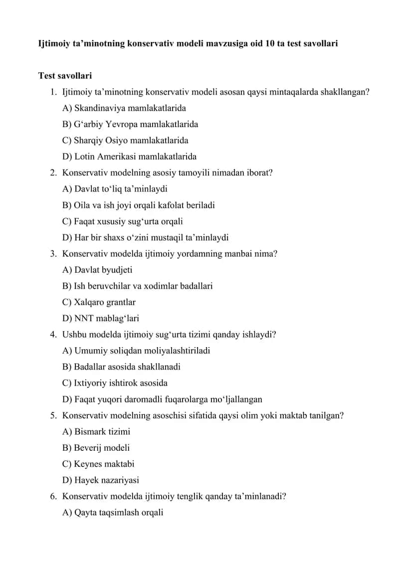 Ijtimoiy ta’minotning konservativ modeli 1