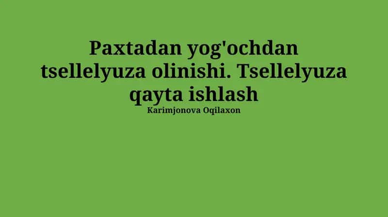 Tsellyulozaning Qo'llanilishi va Kelajagi 1