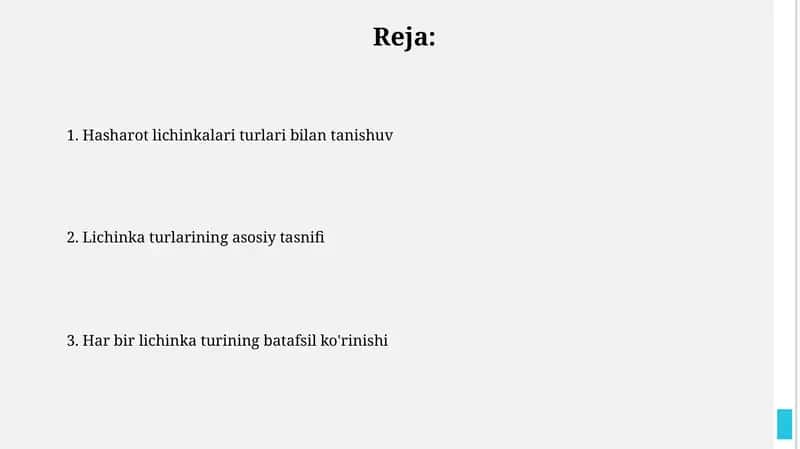 Hasharot lichinkalari turlari bilan tanishuv 1