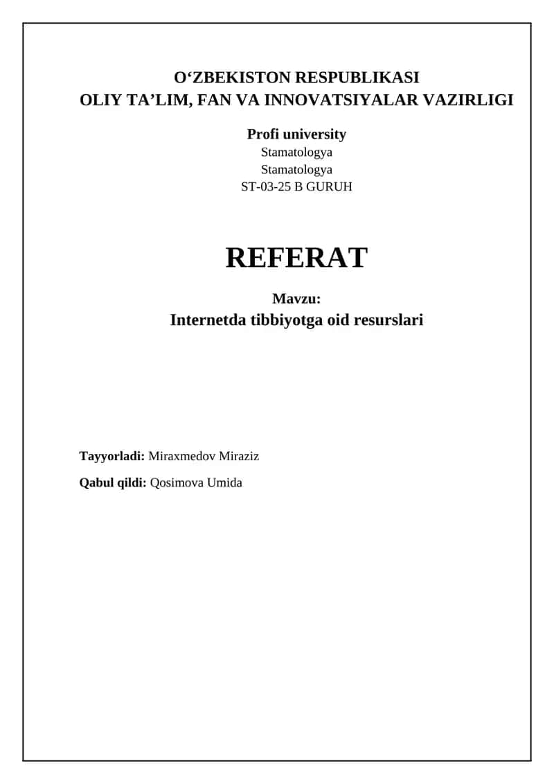 Internetda tibbiyotga oid resurslari 1